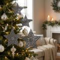 Étoiles de Noël avec Ornements Argentées, Lot de 9, 8-12cm | Floristik24.be