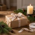 Ruban de Noël avec renne blanc crème bord robuste 15 mm 18 m | Floristik24.be