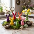 Lapin floqué, coloré, 13 cm de haut, assorti, lot de 6 | Floristik24.be