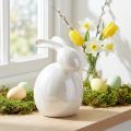 Lapin en céramique, figurine de pâques, décoration printanière, lapin de pâques blanc, nacre H17cm | Floristik24.be
