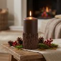 Bougie pilier décorative avec branches, marron foncé, 150 x 70 mm, style forêt | Floristik24.be