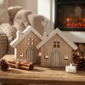 Maisons en bois Déco de table avec cœurs Blanc et nature 16,5cm 2pcs | Floristik24.be