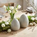 Décoration oeufs de Pâques en céramique pois gris doré Ø8cm H11cm 2pcs | Floristik24.be
