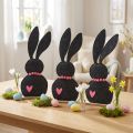 Décoration de table Lapin de Pâques en feutre noir avec coeur 45cm 3 pcs | Floristik24.be