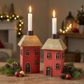 Bougeoir maison bois bâton rouge bougeoir H14.5cm 2pcs | Floristik24.be
