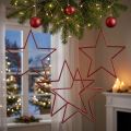 Lot de 6 grandes étoiles rouges pailletées à suspendre 24 cm | Floristik24.be