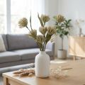 Fleur artificielle 6 fleurs floquées beige vert bouquet de 3 H38cm | Floristik24.be