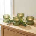 Porte-bougies chauffe-plat en verre décoratif, côtelé, vert, Ø9 cm, H7 cm, lot de 4 | Floristik24.be