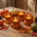 Porte-bougies chauffe-plat en verre côtelé, décoratif, orange, Ø9 cm, H7 cm, lot de 4 | Floristik24.be