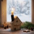 Bougeoir décoratif en bois en forme de maison, noir, 10,5 × 3,5 × 13 cm | Floristik24.be