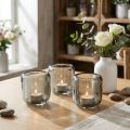 Porte-bougies chauffe-plat en verre gris à motif côtelé, 8 cm, lot de 6 | Floristik24.be