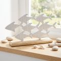 Banc de Poissons Décoration Poisson Blanc Métal Bois Naturel 28x16cm | Floristik24.be