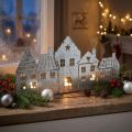 Décoration de Noël maisons, photophore métal argenté 25cm | Floristik24.be