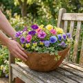 Bol à fleurs rond, bol en fibres naturelles, bol à plantes en noix de coco environ 25 cm | Floristik24.be