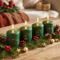 Bougies de Noël vertes, lot de 4, Ø5 cm, H6 cm, décoration de l'Avent | Floristik24.be
