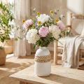 Vase fleuri céramique blanche et jonc de mer décoration estivale H17,5cm | Floristik24.be