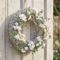 Couronne décorative en bois et rotin, blanc naturel, Ø 40 cm, H 9,5 cm | Floristik24.be