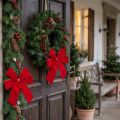 Noeud décoratif noeud en velours rouge 4 cm de large noeud de Noël pour l'extérieur 15 × 18 cm 2 pièces | Floristik24.be