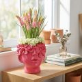 Tête de plante en polyrésine, pot de fleurs, rose, 13,5 x 13 x 14 cm | Floristik24.be
