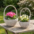 Ensemble de 2 paniers à plantes, paille naturelle blanche, Ø 23/28 cm, style shabby chic | Floristik24.be