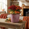 Pot d'automne, seau à plantes, décoration en métal avec feuilles rouge vin Ø25,5cm H22cm | Floristik24.be