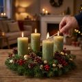 Bougies piliers vert olive 50×100mm Lot de 4, décoratives, couleur unie | Floristik24.be