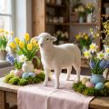 Figurine décorative mouton décoration de table Pâques blanc floqué 30×28cm | Floristik24.be
