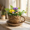 Pot de plantation avec soucoupe, petit panier de plantation en paille, Ø17cm H13cm | Floristik24.be