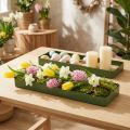 Plateau décoratif en métal et bois, vert, 35,5 × 11 × 3 cm, lot de 2 | Floristik24.be