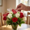 Bouchon décoratif coeurs rouge blanc décoration en bois 7,5×6,5cm 12 pcs | Floristik24.be