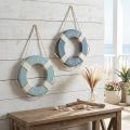 Bouée de sauvetage décorative en bois à suspendre Bleu maritime Ø13cm 2pcs | Floristik24.be