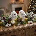 Figurine décorative de chouette harfang des neiges, paire de chouettes, blanche et brune, 12 cm de haut, 2 pièces | Floristik24.be