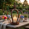 Lanterne couronne noir rouille avec verre bougie Ø14cm H18cm | Floristik24.be