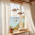 Mobile Maritime Poissons Coquillages Bois Naturel Blanc L20cm 2pcs | Floristik24.be