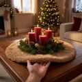 Chemin de table rond décoratif en fausse fourrure, tapis en fourrure marron Ø38cm | Floristik24.be
