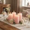 Bougies piliers roses unies romantiques, rose clair, 70×80 mm, lot de 4 - Bougies décoratives pour une ambiance chaleureuse | Floristik24.be
