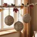 Boules décoratives suspendues, boules de paille, grises, Ø15cm, lot de 3 | Floristik24.be