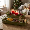 Plateau décoratif de Noël, étoiles vertes, 49 cm x 43 cm, lot de 2 | Floristik24.be
