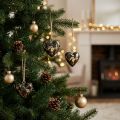 Cintre décoratif bois coeurs en bois décoration naturel noir or 6cm 8 pcs | Floristik24.be