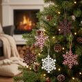 Lot de 36 flocons de neige en bois décoratifs 8 cm, blanc, rose, violet | Floristik24.be
