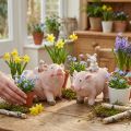 Ensemble de figurines décoratives : porcelets et leurs amis les animaux, 9,3 cm x 7,5/8,5 cm, 2 pièces | Floristik24.be