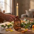 Bougeoir tige de verre bougie décoration verre marron H22cm | Floristik24.be