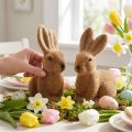 Lapin décoratif floqué marron décoration lapin de Pâques 15cm 4 pcs | Floristik24.be