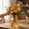 Vase à fleurs en verre orange, style rétro rainuré, Ø 13,5 cm H 20 cm | Floristik24.be