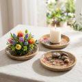 Assiettes en bois décorées de fleurs et de papillons, rose naturel, Ø15cm, lot de 3 | Floristik24.be