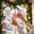 Flocons en bois décoratifs Rose et Blanc pailletés - 8 à 12 cm - Set de 12 | Floristik24.be