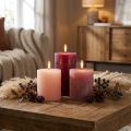 Lot de 12 bougies piliers, couleur unie, coloris baies, bougies décoratives pour la décoration intérieure, 70 × 80 mm | Floristik24.be