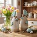 Décoration de cuisine en céramique coq poulet blanc bleu marron H14,5 cm 2 pcs | Floristik24.be