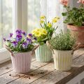 Pot décoratif, seau en métal pour plantation, jardinière avec poignées, rose/vert/jaune style shabby chic Ø15cm H13cm, ensemble de 3 pièces | Floristik24.be