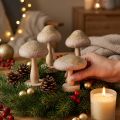 Champignons décoratifs en bois et feutrine pailletés, décoration de table de l'Avent, 11 cm de haut, lot de 4 | Floristik24.be